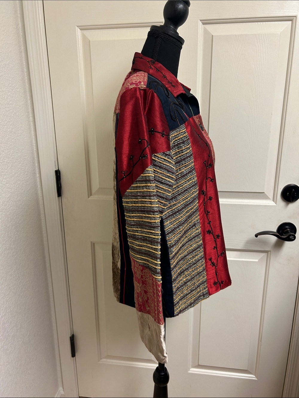SAG HARBOR Velvet Patchwork Vintage 90s Jewel Tone Boxy Jacket, Size 6 - Picture 4 of 11